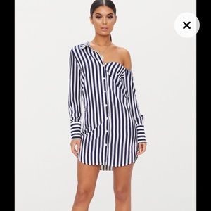 Striped off shoulder collar dress
